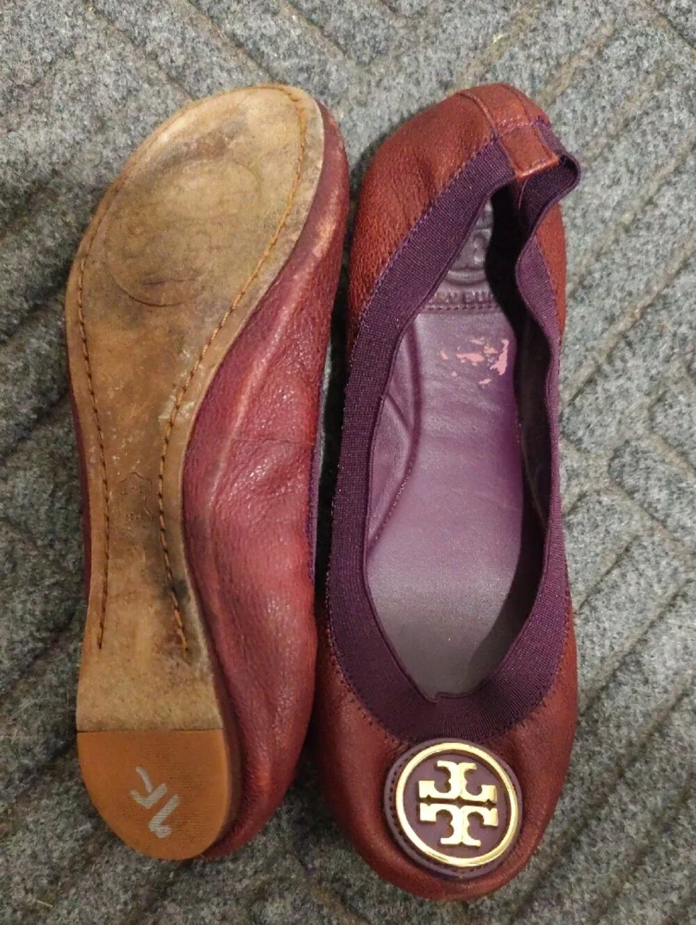 Tory Burch Burgundy Leather Logo Ballet Flats